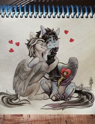 Size: 1990x2611 | Tagged: safe, artist:mithriss, oc, oc only, pegasus, pony, heart, hug, traditional art