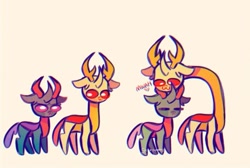 Size: 841x564 | Tagged: safe, artist:sockiepuppetry, pharynx, thorax, changedling, changeling, g4, :3, :<, adorawat, brotherly love, brothers, changedling brothers, cute, duo, impossibly long neck, king thorax, kiss on the head, long neck, male, necc, prince pharynx, sibling love, siblings, wat