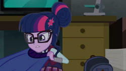 Size: 3410x1920 | Tagged: safe, screencap, sci-twi, twilight sparkle, equestria girls, g4, my little pony equestria girls: friendship games, backpack, clothes, female, glasses, high res, jacket, solo