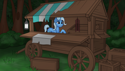 Size: 3000x1688 | Tagged: safe, artist:fess, trixie, pony, unicorn, g4, detailed background, female, grass, mare, solo, wagon