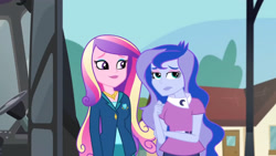 Size: 3410x1920 | Tagged: safe, screencap, dean cadance, princess cadance, princess luna, vice principal luna, equestria girls, friendship games, g4, duo, duo female, female, high res, smiling