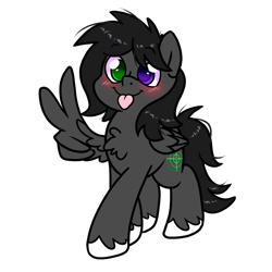 Size: 1000x1000 | Tagged: safe, artist:paperbagpony, oc, oc only, oc:tida night, pegasus, pony, :p, blushing, heterochromia, peace sign, pegasus oc, simple background, solo, tongue out, transparent background, unshorn fetlocks, wing gesture, wing hands, wings