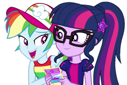 Size: 788x531 | Tagged: safe, artist:marcoequestrian98, edit, edited screencap, screencap, rainbow dash, sci-twi, twilight sparkle, equestria girls, g4, background removed, duo, not a vector, simple background, sleeveless, transparent background