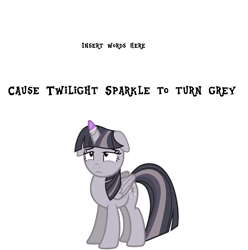 Size: 3254x3275 | Tagged: safe, artist:wardex101, twilight sparkle, alicorn, pony, g4, discorded, discorded twilight, female, floppy ears, folded wings, high res, lidded eyes, mare, meme template, sad, simple background, solo, standing, twilight sparkle (alicorn), twilight tragedy, wings