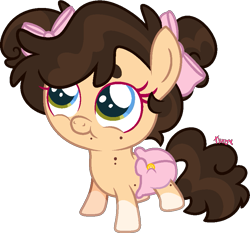 Size: 875x816 | Tagged: oc name needed, safe, artist:kurosawakuro, oc, oc only, pony, baby, baby pony, bow, coat markings, diaper, female, filly, foal, hair bow, signature, simple background, socks (coat markings), solo, transparent background