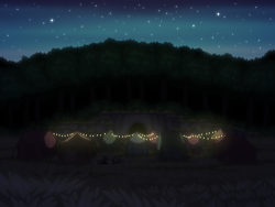 Size: 800x600 | Tagged: safe, artist:rangelost, oc, oc only, cyoa:d20 pony, camp, cyoa, forest, night, night sky, pixel art, sky, stars, story included, string lights, tent