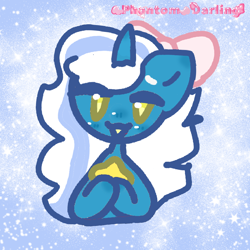 Size: 1000x1000 | Tagged: safe, artist:arcticfoxbat, oc, oc:fleurbelle, alicorn, pony, adorabelle, alicorn oc, bow, chibi, cute, female, hair bow, holding, horn, mare, ocbetes, solo, stars, watermark, wings