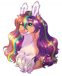 Size: 1280x1567 | Tagged: safe, artist:malinraf1615, sunny starscout, earth pony, pony, g5, alternate hairstyle, bust, chest fluff, loose hair, mane stripe sunny, portrait, simple background, solo, white background