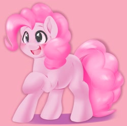 Size: 2035x2020 | Tagged: safe, artist:kurogewapony, pinkie pie, earth pony, pony, g4, blushing, cute, diapinkes, female, happy, high res, mare, missing cutie mark, open mouth, open smile, raised hoof, simple background, smiling, solo