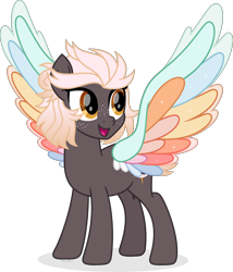 Size: 7317x8560 | Tagged: safe, artist:suramii, oc, oc only, oc:night vision, pegasus, pony, absurd resolution, colored wings, female, freckles, full body, hooves, mare, multicolored wings, open mouth, open smile, pegasus oc, shadow, simple background, smiling, solo, spread wings, standing, transparent background, vector, wings