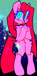 Size: 552x1132 | Tagged: dead source, safe, artist:cutiesparke, pinkie pie, earth pony, semi-anthro, g4, abstract background, arm hooves, bipedal, chest fluff, choker, ear fluff, fluffy, freckles, heart, hoof heart, hooves to the chest, hooves together, lightly watermarked, long hair, looking at you, needs more saturation, paint drip, paint splatter, pinkamena diane pie, shrunken pupils, smiling, solo, watermark