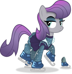 Size: 3568x3643 | Tagged: safe, artist:anime-equestria, boulder (g4), maud pie, earth pony, pony, g4, alternate hairstyle, clothes, eyeshadow, female, high res, ice skates, ice skating, makeup, mare, outfit, simple background, skirt, smiling, solo, sparkles, transparent background, vector, when she smiles