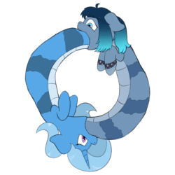 Size: 1000x1000 | Tagged: safe, artist:triksa, oc, oc only, oc:opal brona, oc:triksa, lamia, original species, animated, funny, gif, ouroboros, simple background, spinning, swallowing, transparent background, vore