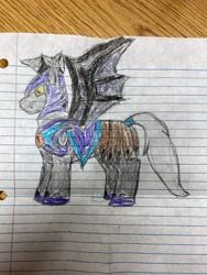 Size: 3024x4032 | Tagged: safe, artist:volk204, bat pony, armor, lined paper, solo, traditional art