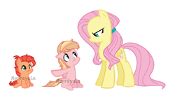 Size: 1280x700 | Tagged: safe, artist:alari1234-bases, artist:marrayala, fluttershy, oc, oc:deaf nettle, oc:juicy apple-pear, earth pony, pegasus, pony, g4, alternate hairstyle, baby, baby pony, base used, brothers, colt, female, fluttermom, fluttershy is not amused, foal, male, mare, mother and child, offspring, parent:big macintosh, parent:fluttershy, parents:fluttermac, pointing, siblings, simple background, transparent background, trio, unamused, watermark