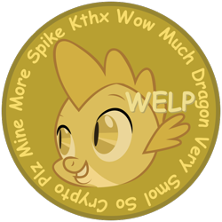Size: 800x800 | Tagged: safe, artist:joey, spike, dragon, g4, .svg available, april fools, april fools 2022, coin, comic sans, dogecoin, face, male, monochrome, simple background, solo, svg, text, transparent background, vector