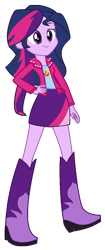 Size: 578x1381 | Tagged: safe, artist:iamsheila, sunset shimmer, twilight sparkle, equestria girls, g4, boots, clothes, high heel boots, jacket, palette swap, recolor, shirt, shoes, simple background, skirt, solo, sunset shimmer's boots, transparent background