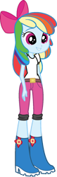 Size: 509x1566 | Tagged: safe, artist:iamsheila, apple bloom, rainbow dash, equestria girls, g4, apple bloom's boots, bow, palette swap, recolor, simple background, solo, transparent background