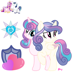 Size: 1024x1024 | Tagged: safe, artist:rmv-art, princess cadance, princess flurry heart, shining armor, oc, alicorn, pony, unicorn, g4, conjoined, conjoined twins, offspring, older, older flurry heart, parent:princess cadance, parent:shining armor, parents:shiningcadance, simple background, transparent background