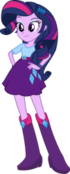 Size: 567x1410 | Tagged: safe, artist:iamsheila, rarity, twilight sparkle, equestria girls, g4, belt, boots, clothes, high heel boots, palette swap, recolor, shirt, shoes, simple background, skirt, solo, transparent background