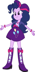 Size: 827x1698 | Tagged: safe, artist:iamsheila, pinkie pie, twilight sparkle, equestria girls, g4, boots, clothes, high heel boots, palette swap, pinkie pie's boots, recolor, shirt, shoes, simple background, skirt, solo, transparent background