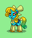 Size: 63x75 | Tagged: safe, artist:dematrix, oc, oc:melly sarade, pony, unicorn, pony town, bow, clothes, ear piercing, green background, multicolored tail, picture for breezies, piercing, pixel art, saddle, simple background, smiling, socks, solo, tack, tail, tail bow