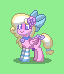 Size: 64x74 | Tagged: safe, artist:dematrix, oc, oc:bay breeze, pegasus, pony, pony town, bell, bow, cat bell, clothes, cute, ear piercing, female, green background, hair bow, mare, piercing, pixel art, saddle, simple background, smiling, socks, solo, striped socks, tack, tail, tail bow