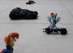 Size: 4096x2993 | Tagged: safe, artist:dingopatagonico, rainbow dash, sunburst, pony, g4, batmobile, irl, photo, toy