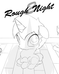 Size: 960x1200 | Tagged: safe, artist:miniferu, oc, oc:handy hoofs, pony, unicorn, comic:rough night, comic:rough night 2, colt, comic, foal, male, shadow, sketch, solo