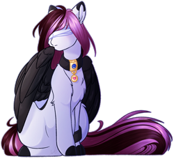 Size: 1758x1603 | Tagged: safe, artist:purplegrim40, oc, oc only, pegasus, pony, blindfold, collar, pegasus oc, simple background, solo, transparent background, wings