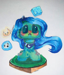 Size: 1024x1189 | Tagged: safe, artist:stormcloud-yt, princess luna, pony, g4, blushing, creeper, female, minecraft, solo, species swap, traditional art
