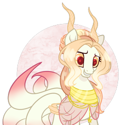 Size: 1164x1203 | Tagged: safe, artist:stormcloud-yt, oc, oc only, oc:solana, hybrid, pony, bust, eyelashes, grin, horns, interspecies offspring, offspring, parent:discord, parent:princess celestia, parents:dislestia, simple background, smiling, transparent background