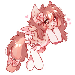 Size: 1024x1024 | Tagged: safe, artist:miioko, oc, oc only, pegasus, pony, bow, clothes, ear fluff, eyelashes, female, mare, pegasus oc, rearing, simple background, smiling, socks, solo, tail, tail bow, white background, wings