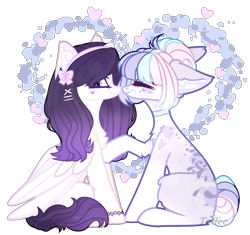 Size: 2135x2010 | Tagged: safe, artist:toffeelavender, oc, oc only, earth pony, pegasus, pony, base used, choker, duo, earth pony oc, female, high res, mare, pegasus oc, raised hoof, simple background, transparent background, wings