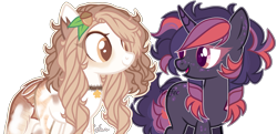 Size: 2937x1419 | Tagged: safe, artist:toffeelavender, oc, oc only, earth pony, pony, unicorn, base used, choker, duo, earth pony oc, female, horn, mare, simple background, transparent background, unicorn oc