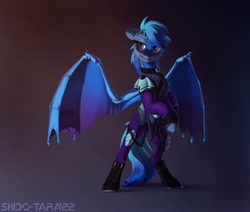 Size: 2600x2200 | Tagged: safe, artist:shido-tara, oc, oc only, bat pony, pony, bat pony oc, clothes, collar, commission, high res, simple background, spread wings, wings