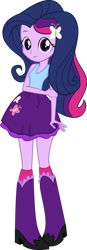 Size: 526x1519 | Tagged: safe, artist:iamsheila, fluttershy, twilight sparkle, equestria girls, g4, boots, clothes, fluttershy's boots, high heel boots, palette swap, recolor, shirt, shoes, simple background, skirt, socks, solo, transparent background