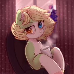 Size: 1500x1500 | Tagged: safe, artist:raily, earth pony, pony, bust, food, tea, tired