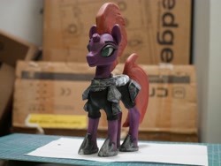 Size: 4096x3076 | Tagged: safe, artist:iron curtain, tempest shadow, pony, unicorn, g4, armor, broken horn, clay, clay figure, eye scar, female, hoof shoes, horn, mare, scar, solo