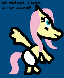 Size: 293x356 | Tagged: safe, artist:thunderdasher07, derpibooru exclusive, fluttershy, pegasus, pony, g4, 1000 hours in ms paint, april fools, april fools 2022, comic sans, crappy art, dialogue, diaper, diaper fetish, fetish, intentionally bad, low effort, nft, non-baby in diaper, solo, stylistic suck, talking to viewer