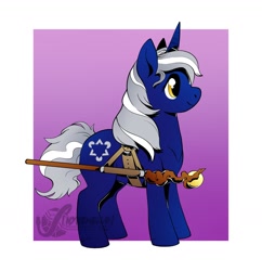 Size: 1392x1436 | Tagged: safe, artist:nynehells, oc, oc only, oc:midnight sky, pony, unicorn, harness, magic staff, solo, staff, tack