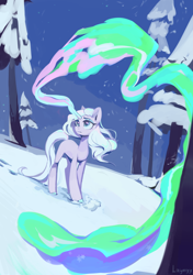 Size: 1748x2480 | Tagged: safe, artist:laymy, oc, oc only, pony, unicorn, forest, magic, snow, solo, tree