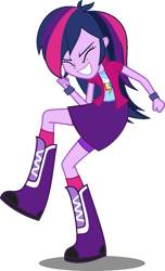 Size: 696x1147 | Tagged: safe, artist:iamsheila, rainbow dash, twilight sparkle, equestria girls, g4, boots, clothes, palette swap, rainbow dash's boots, rainbow dash's clothes, recolor, shirt, shoes, simple background, skirt, socks, solo, transparent background