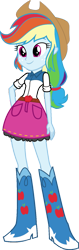 Size: 501x1594 | Tagged: safe, artist:iamsheila, applejack, rainbow dash, equestria girls, g4, belt, boots, clothes, cowboy boots, cowboy hat, cowgirl, hat, high heel boots, palette swap, recolor, shirt, shoes, simple background, skirt, solo, stetson, transparent background