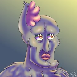 Size: 2500x2500 | Tagged: safe, artist:draconightmarenight, oc, anthro, abomination, april fools, april fools 2022, bust, faic, handsome squidward, high res, horns, humanized, male, meme, nft, portrait, solo, spongebob squarepants, squidward tentacles, the two faces of squidward