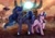 Size: 2826x1999 | Tagged: source needed, safe, artist:chocori, princess luna, starlight glimmer, alicorn, pony, unicorn, g4, airship, alternate cutie mark, crossover, kirov airship, red alert, red alert 2, stalin glimmer, yuri (red alert 2)