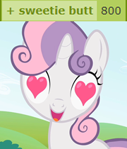 Size: 180x210 | Tagged: safe, edit, edited screencap, screencap, sweetie belle, pony, unicorn, derpibooru, g4, lesson zero, season 2, 800, butt, caption, cropped, cute, derpimilestone, diasweetes, faic, female, filly, foal, heart eyes, horny, i really like her mane, image macro, looking at you, meta, milestone, open mouth, plot, smiling, solo, sweetie butt, tags, text, wingding eyes