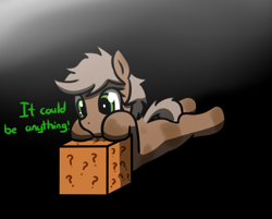 Size: 667x535 | Tagged: safe, artist:neuro, oc, oc only, earth pony, pony, box, female, lying down, mare, mystery box, prone, runescape, solo, sploot