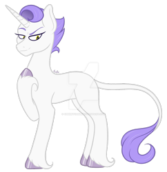 Size: 1280x1325 | Tagged: safe, artist:cherrycandi, oc, oc:faire, classical unicorn, pony, unicorn, cloven hooves, genderless, horn, leonine tail, long tail, nonbinary, obtrusive watermark, simple background, smug, solo, tail, transparent background, unshorn fetlocks, watermark