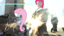 Size: 1124x637 | Tagged: safe, edit, fluttershy, pinkie pie, smile hd, g4, fight, meme, metal gear, metal gear rising, parody, raiden, scene parody, senator armstrong, standing here i realise, youtube link